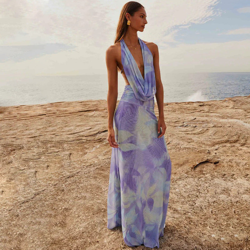 2pcs Tie Dye Printing Deep V-neck Suits For Beach Party