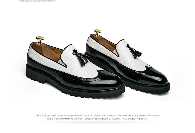 Bullock carved men's thick bottom tassel shoes