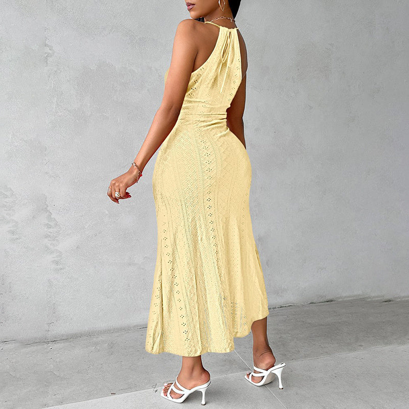 Women's Sexy Halter Neck Ruched Bodycon Midi Dresses