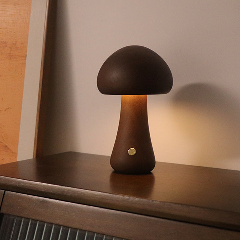 Wooden Cute Mushroom LED Night Light With Touch