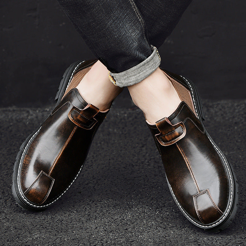 Casual men's big head leather shoes