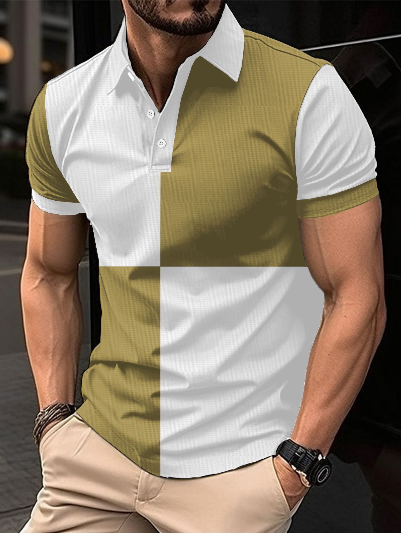 Casual Sports Short Sleeve Color Stitching Turnover Neck Polo
