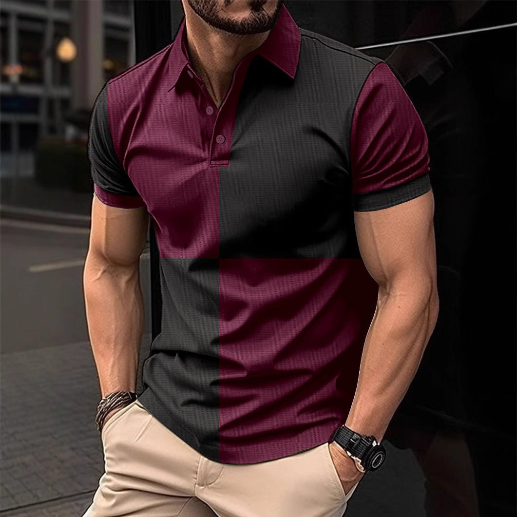 Casual Sports Short Sleeve Color Stitching Turnover Neck Polo