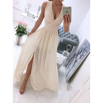V-neck Front Split Long Dress