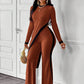 Women's 2 Piece Outfit Sexy Asymmetrical Hem Long Sleeve Top And Wide Leg Pants