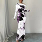 Women's Elegant Off-Shoulder Tie-Dye Floral Bodycon Dress