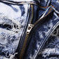 Washed Blue Ripped Zipper Distressed Beggar Pants