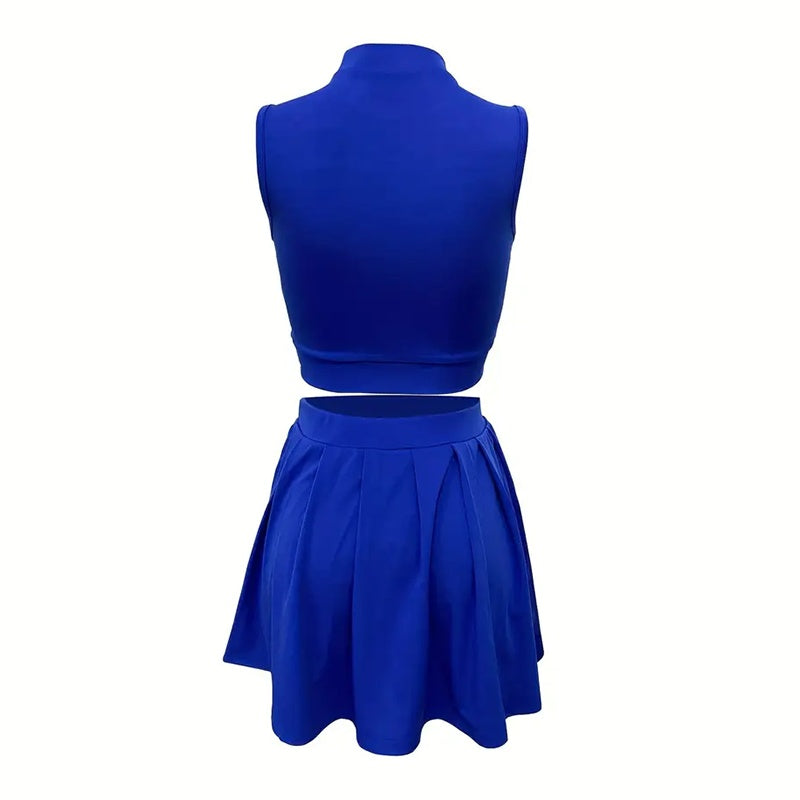 Sets Summer Sleeveless Crop Top Pleated Short Mini Skirt
