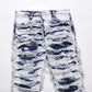 Washed Blue Ripped Zipper Distressed Beggar Pants