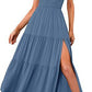 Fashion Women's One-shoulder Pleated Layered Hem Split Dress