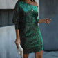 Fashion Oblique Shoulder Sequins Dress