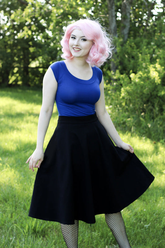 Retro Boat Neck Top in Royal Blue - Plus Sizes only