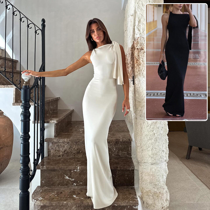 One-shoulder Ribbon Long Dress