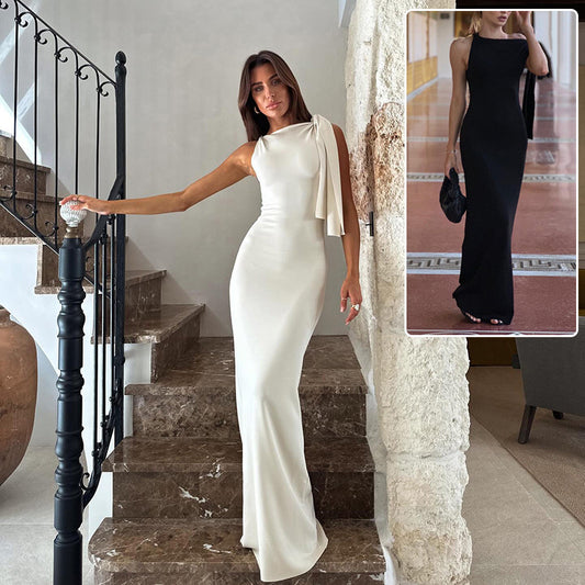 One-shoulder Ribbon Long Dress