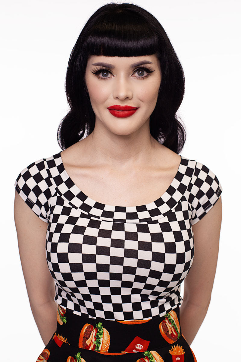 Boat Neck Top in Checkers - XS only