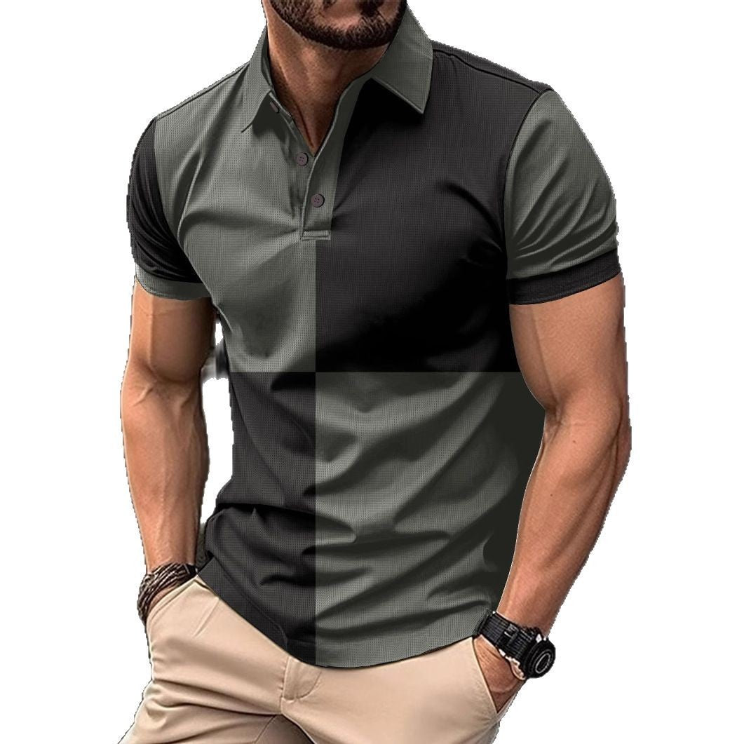 Casual Sports Short Sleeve Color Stitching Turnover Neck Polo