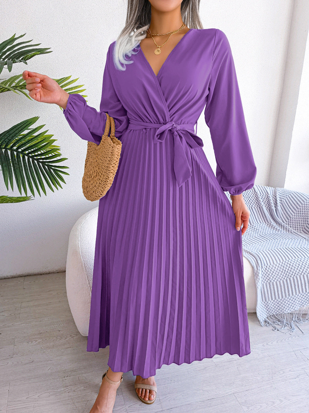 Fashion Elegant Cross Pleated Maxi Dress