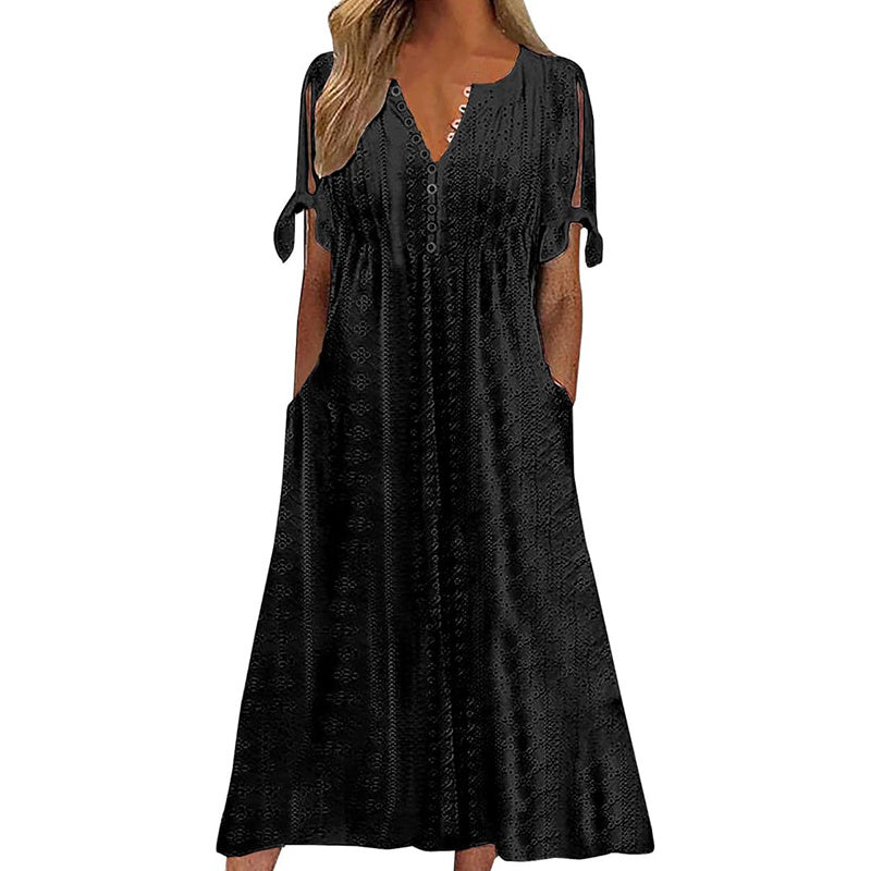 Women's Eyelet V-Neck Maxi Dress