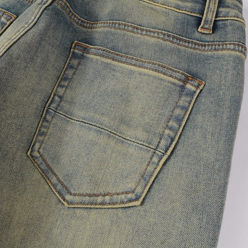 Printed Pleated Elastic Light Colored Jeans For Men