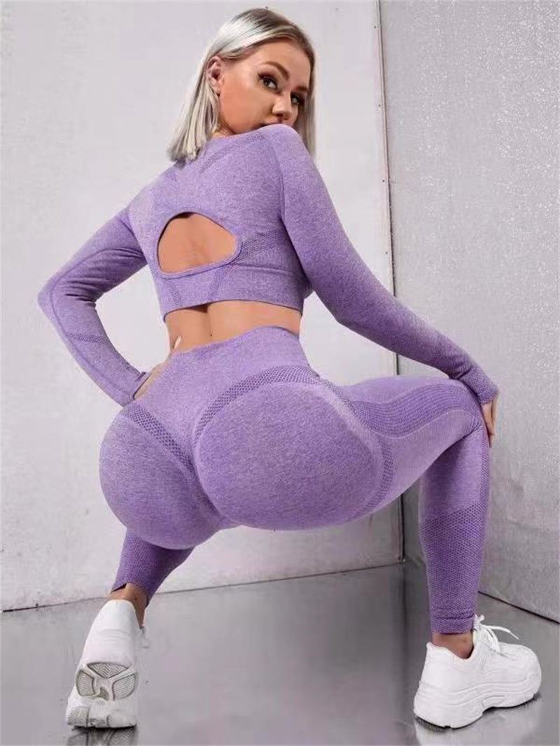 Sports Suits Long Sleeve Hollow Design Tops And Butt Lifting High Waist Seamless Fitness Leggings