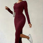 Women's Crew Neck Long Sleeve Ribbed Dress