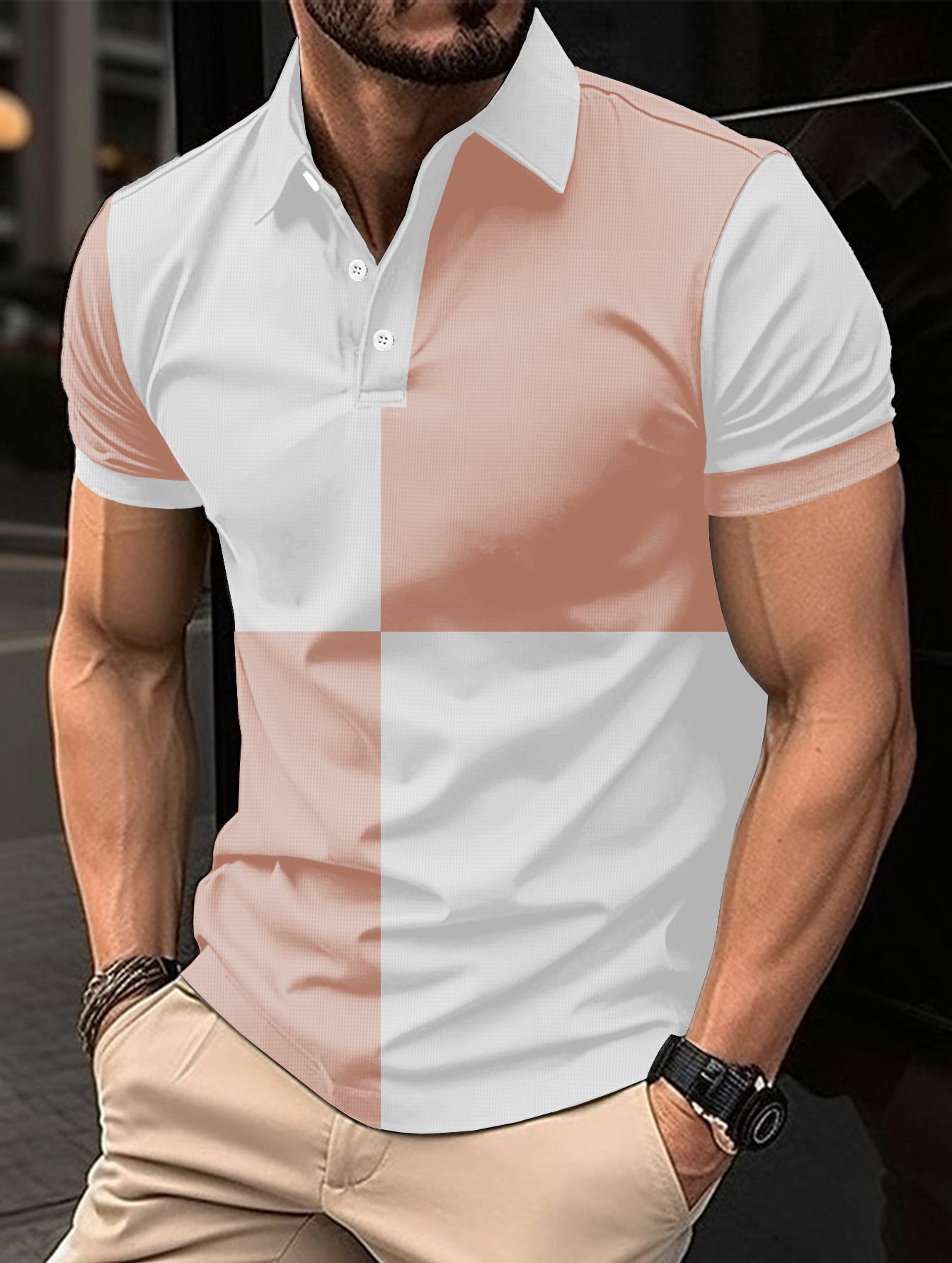 Casual Sports Short Sleeve Color Stitching Turnover Neck Polo