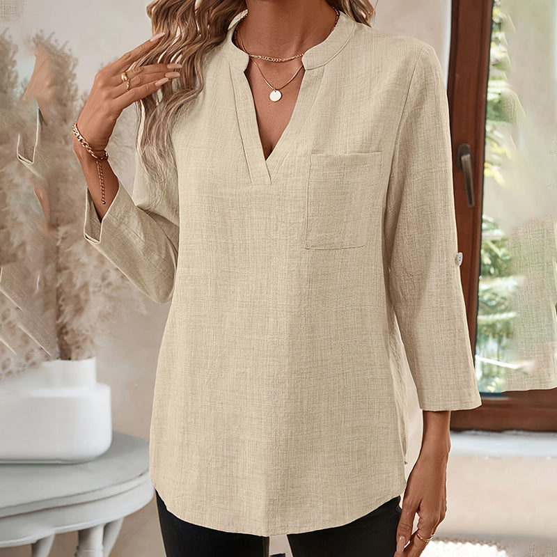 Women's Casual Summer Notch V Neck Blouses