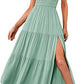 Fashion Women's One-shoulder Pleated Layered Hem Split Dress