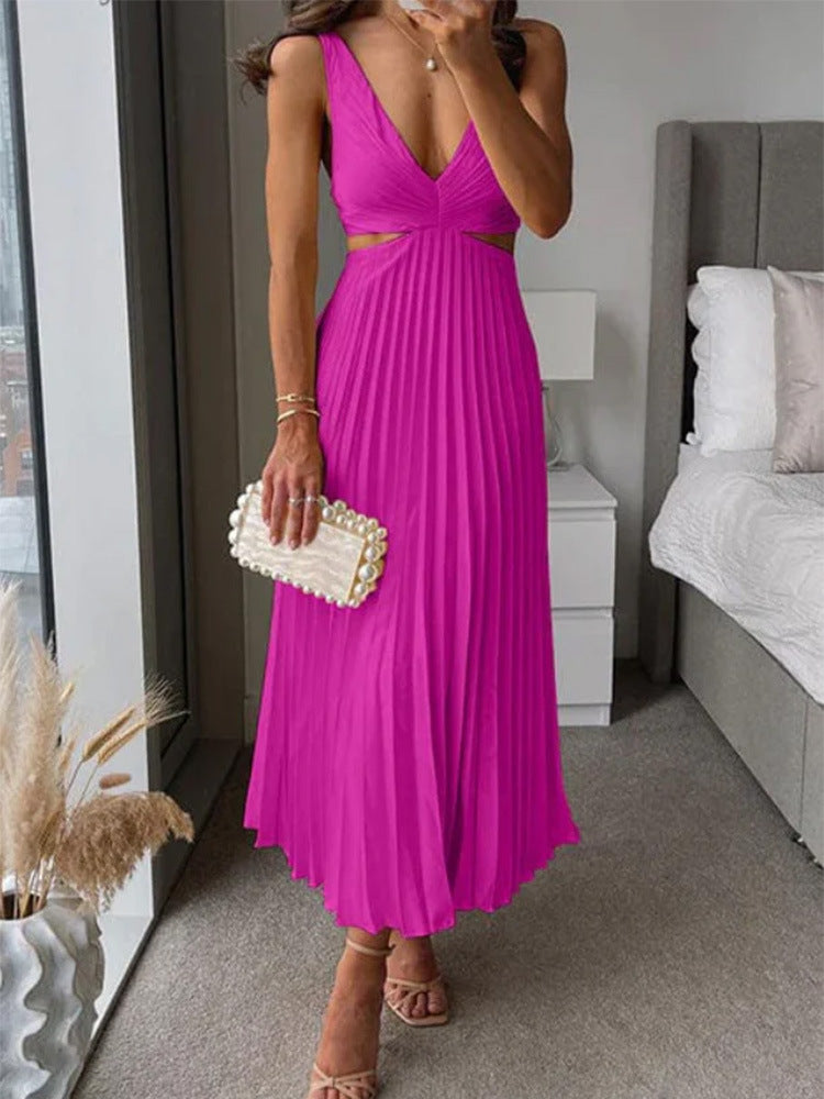 Suspender Pleated Long Dress