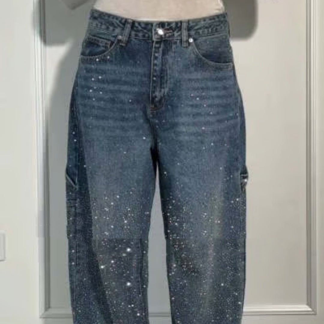 Shiny Straight Jeans With Pockets