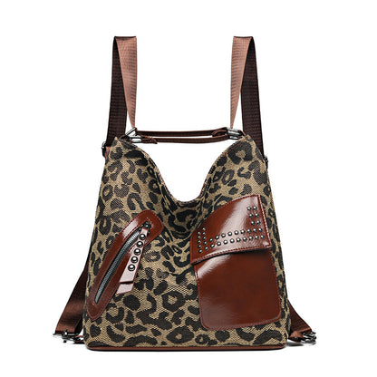 Women Fashion Rivet Design Leopard Shoulder Bags