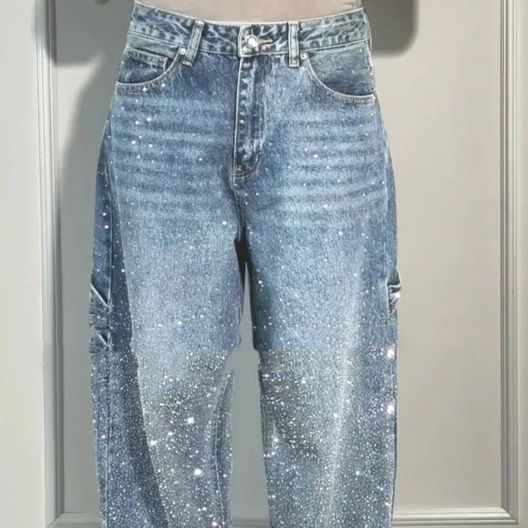 Shiny Straight Jeans With Pockets