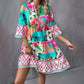 Women's Mini Casual V-Neck Printed Flared Sleeve Pleated Short Beach Dresses