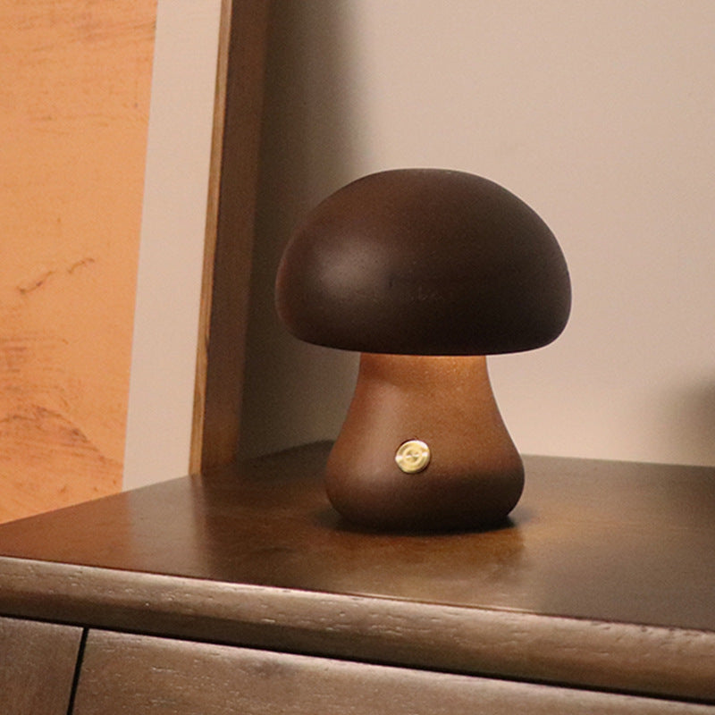 Wooden Cute Mushroom LED Night Light With Touch