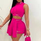 Sets Summer Sleeveless Crop Top Pleated Short Mini Skirt