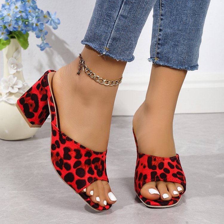 Leopard Square Toe Sandals