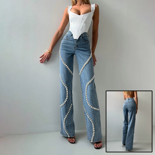 Loose Straight Leg Jeans And Fashionable Casual Pants With A Rhine Stone