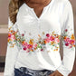 White Buttoned Rose Print Long Sleeve T-shirt