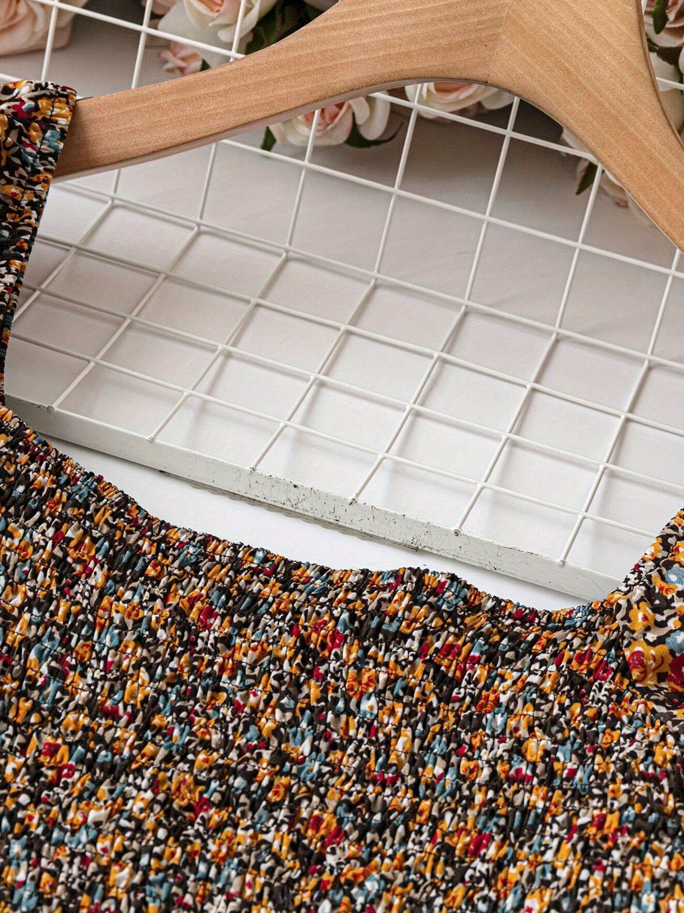 Women's Plus Size Elegant Shirred All-Over Print Blouse