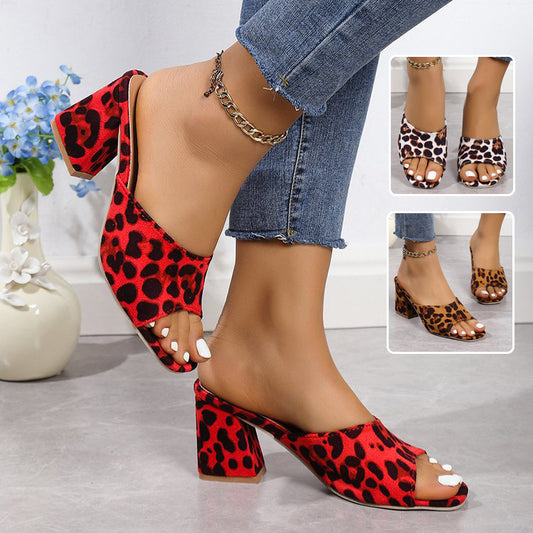 Leopard Square Toe Sandals