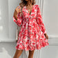 Vacation Style Printed V-neck Long-sleeve Dress
