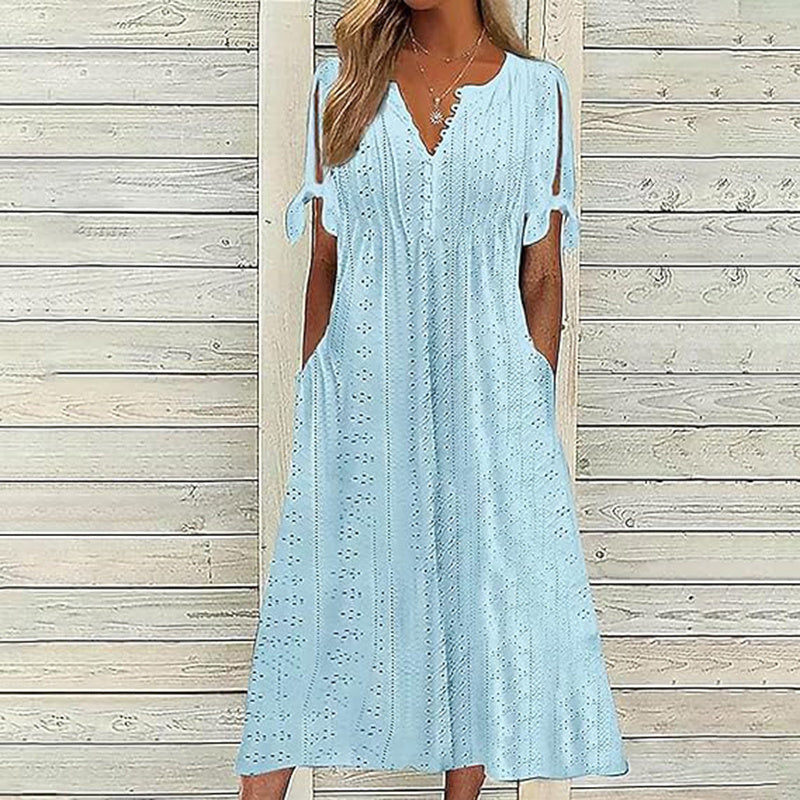 Women's Eyelet V-Neck Maxi Dress
