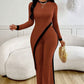 Women's 2 Piece Outfit Sexy Asymmetrical Hem Long Sleeve Top And Wide Leg Pants
