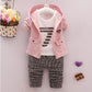 Spring and autumn new boys and girls zipper striped trousers suit