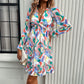 Vacation Style Printed V-neck Long-sleeve Dress