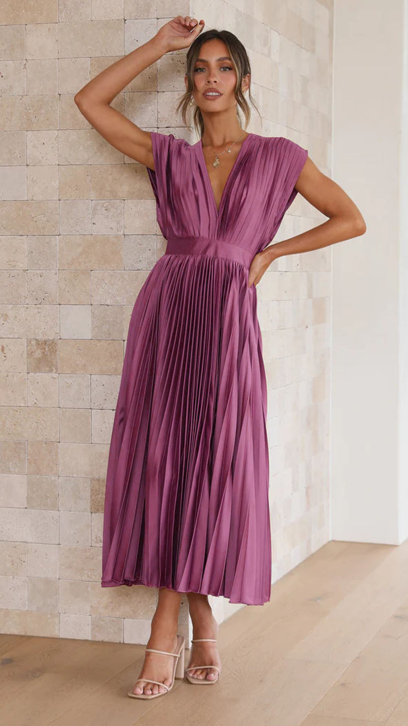 V-neck Pleated Dress