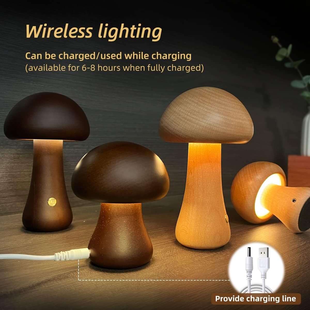 Wooden Cute Mushroom LED Night Light With Touch
