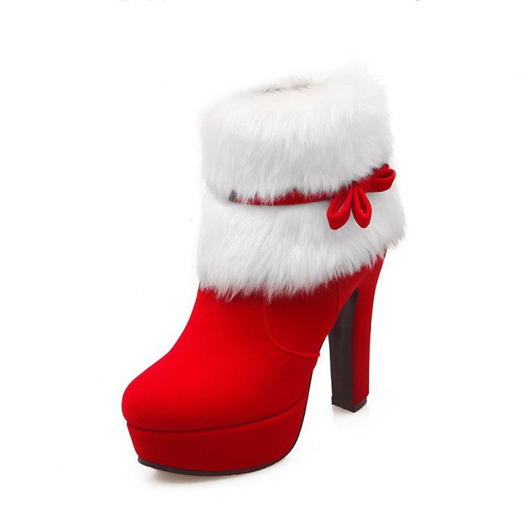 Plush Winter Boots Christmas High Heel Party Shoes