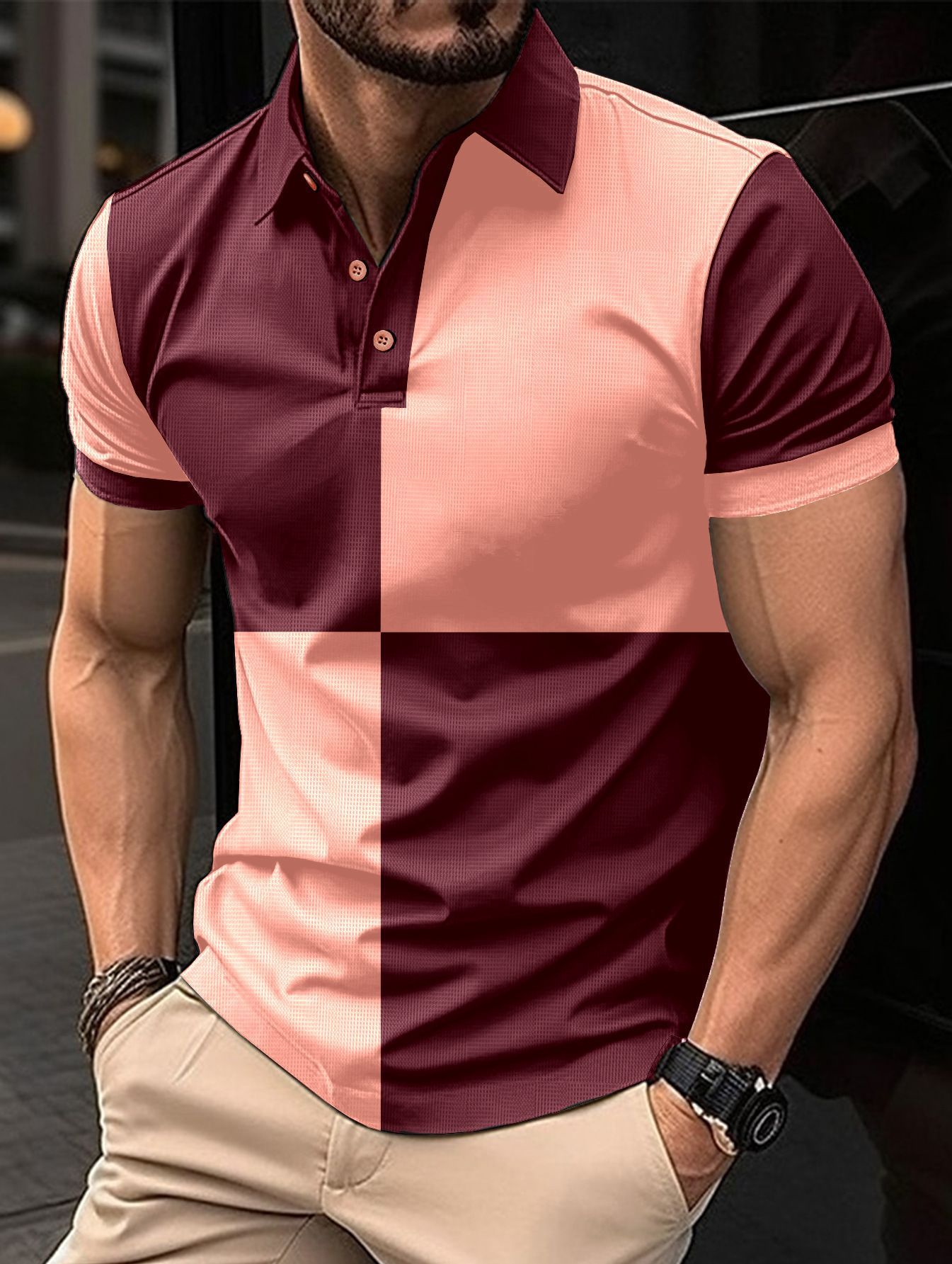 Casual Sports Short Sleeve Color Stitching Turnover Neck Polo