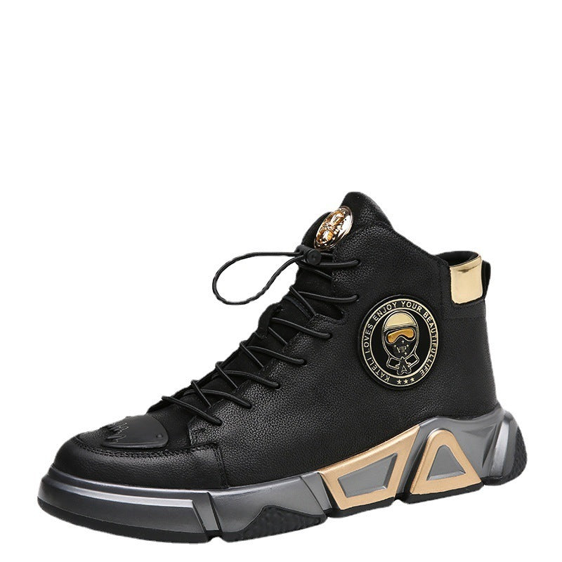 Black Cotton Casual Leather Shoes